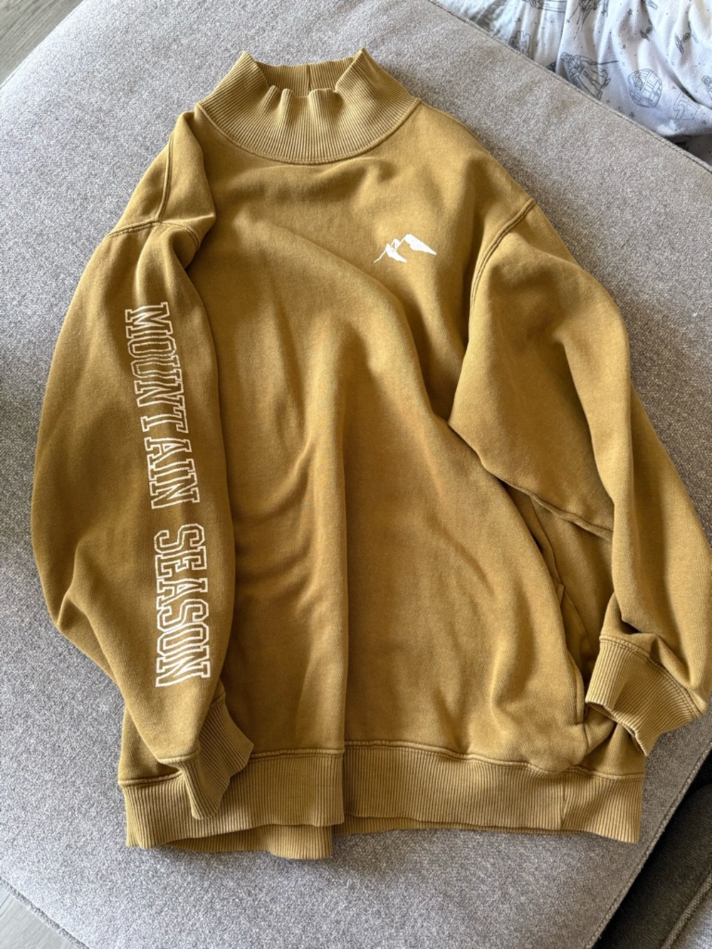 aerie Mustard Mock-Neck Sweatshirt with Sleeve Graphic
